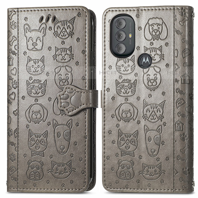 Funda de Cuero Cartera con Soporte Patron de Moda Carcasa S03D para Motorola Moto G Play Gen 2 Gris