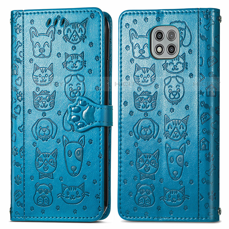 Funda de Cuero Cartera con Soporte Patron de Moda Carcasa S03D para Motorola Moto G Power (2021) Azul