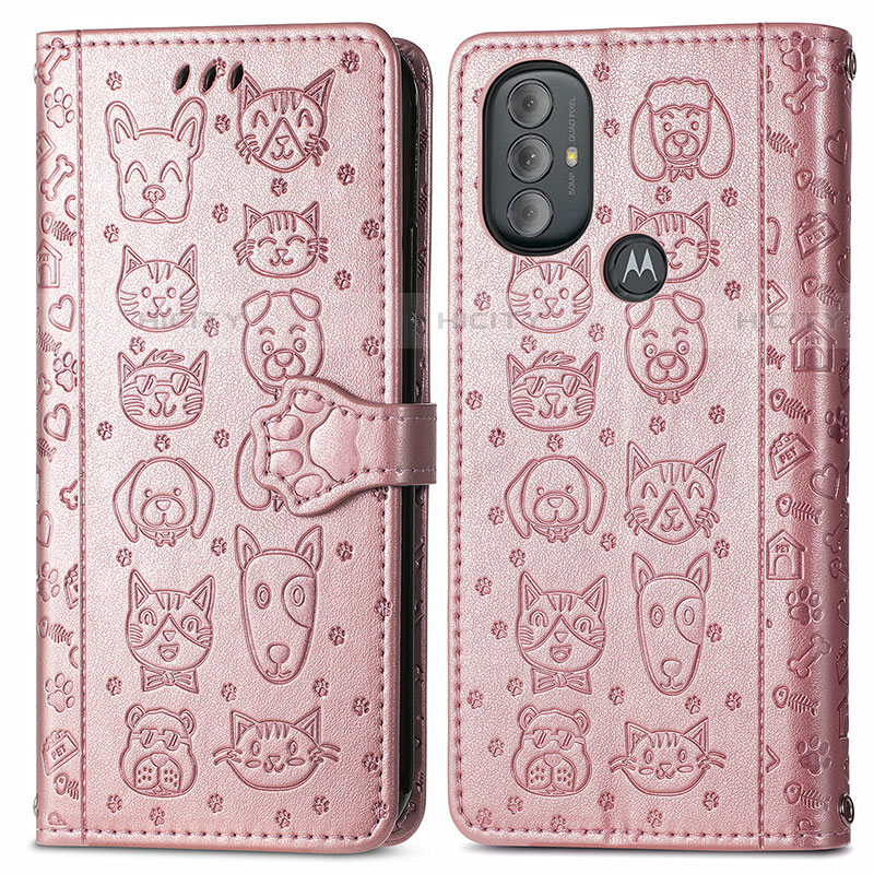 Funda de Cuero Cartera con Soporte Patron de Moda Carcasa S03D para Motorola Moto G Power (2022) Oro Rosa