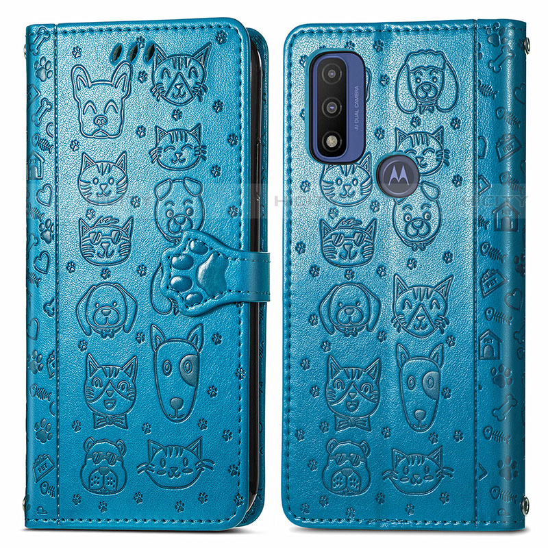 Funda de Cuero Cartera con Soporte Patron de Moda Carcasa S03D para Motorola Moto G Pure Azul