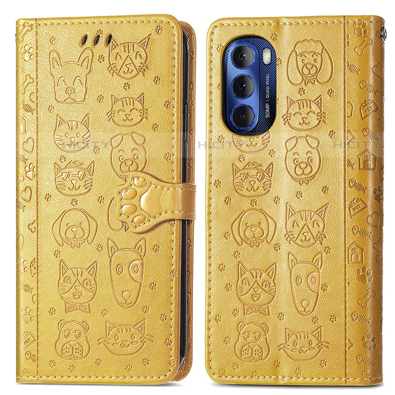 Funda de Cuero Cartera con Soporte Patron de Moda Carcasa S03D para Motorola Moto G Stylus (2022) 4G Amarillo