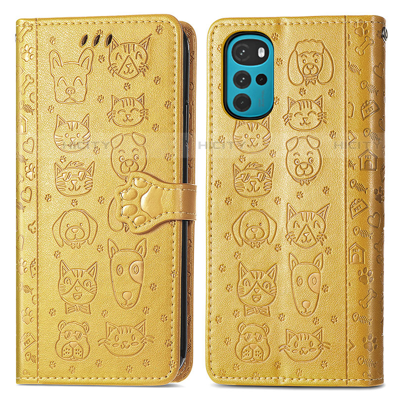 Funda de Cuero Cartera con Soporte Patron de Moda Carcasa S03D para Motorola Moto G22 Amarillo