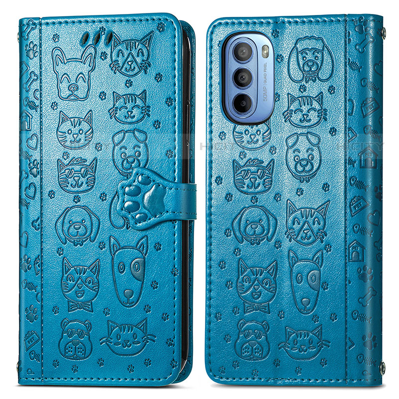 Funda de Cuero Cartera con Soporte Patron de Moda Carcasa S03D para Motorola Moto G31 Azul