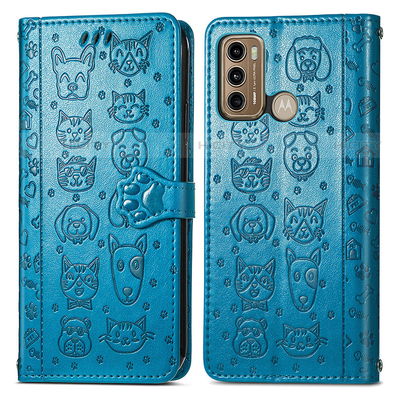 Funda de Cuero Cartera con Soporte Patron de Moda Carcasa S03D para Motorola Moto G40 Fusion Azul