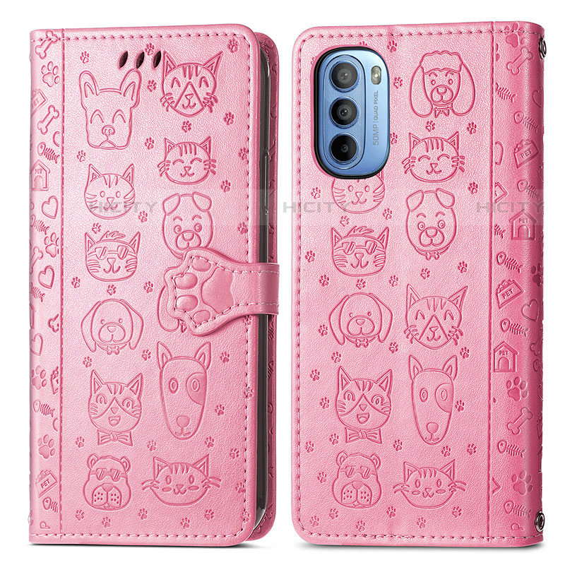 Funda de Cuero Cartera con Soporte Patron de Moda Carcasa S03D para Motorola Moto G41 Rosa