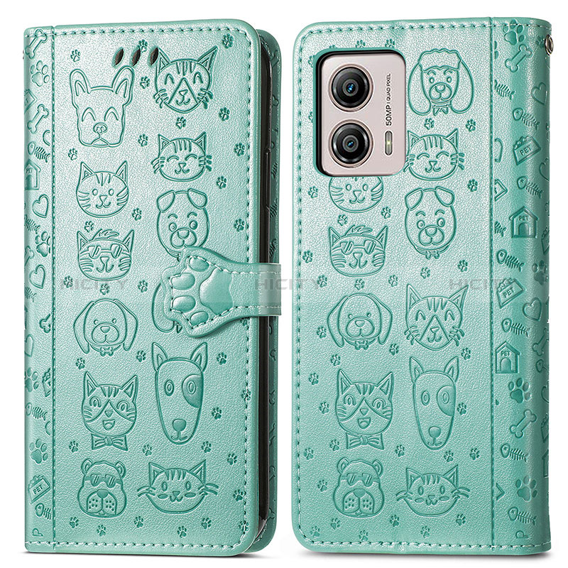 Funda de Cuero Cartera con Soporte Patron de Moda Carcasa S03D para Motorola Moto G53j 5G Verde