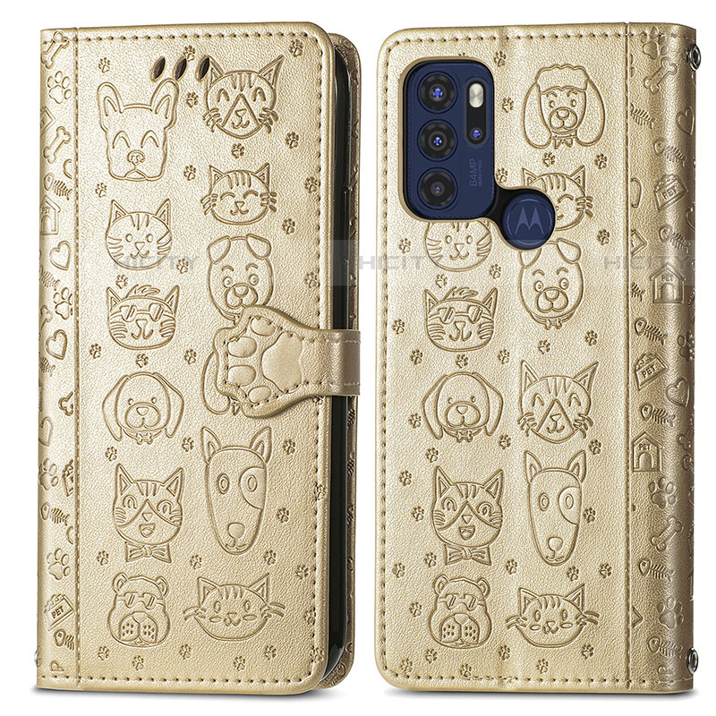 Funda de Cuero Cartera con Soporte Patron de Moda Carcasa S03D para Motorola Moto G60s Oro