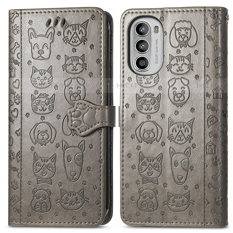 Funda de Cuero Cartera con Soporte Patron de Moda Carcasa S03D para Motorola Moto G71s 5G Gris