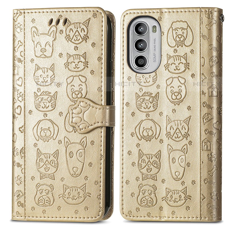 Funda de Cuero Cartera con Soporte Patron de Moda Carcasa S03D para Motorola Moto G71s 5G Oro