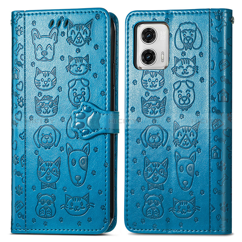 Funda de Cuero Cartera con Soporte Patron de Moda Carcasa S03D para Motorola Moto G73 5G Azul