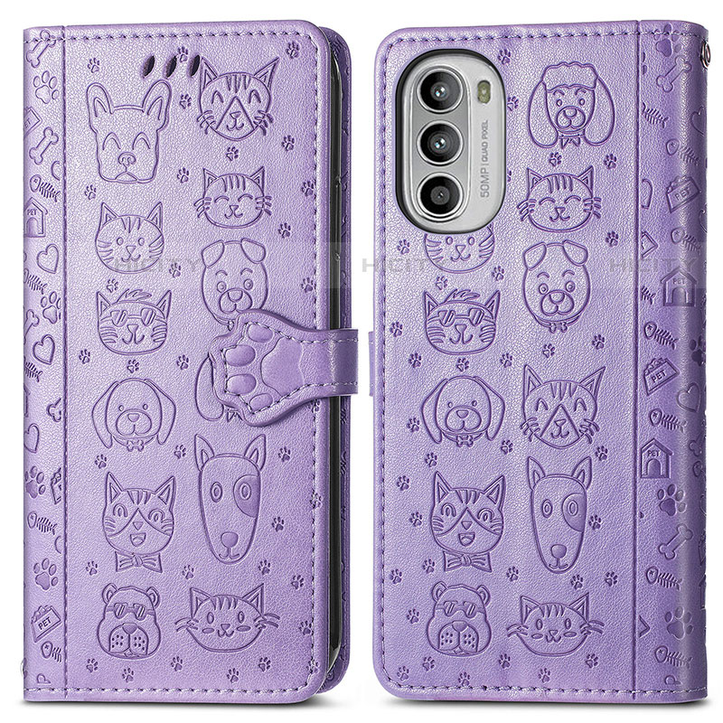 Funda de Cuero Cartera con Soporte Patron de Moda Carcasa S03D para Motorola Moto G82 5G Morado