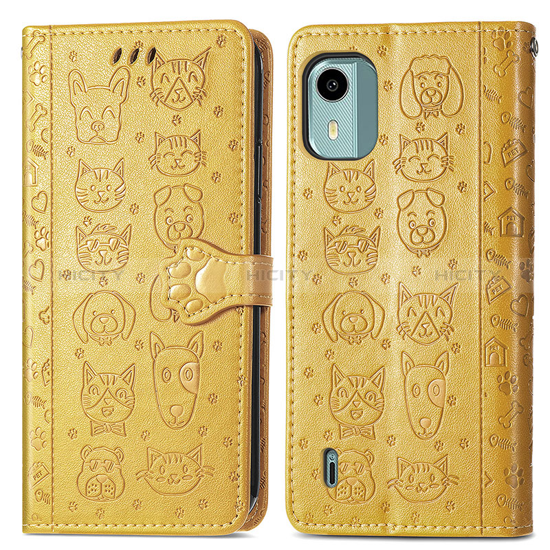 Funda de Cuero Cartera con Soporte Patron de Moda Carcasa S03D para Nokia C12 Amarillo