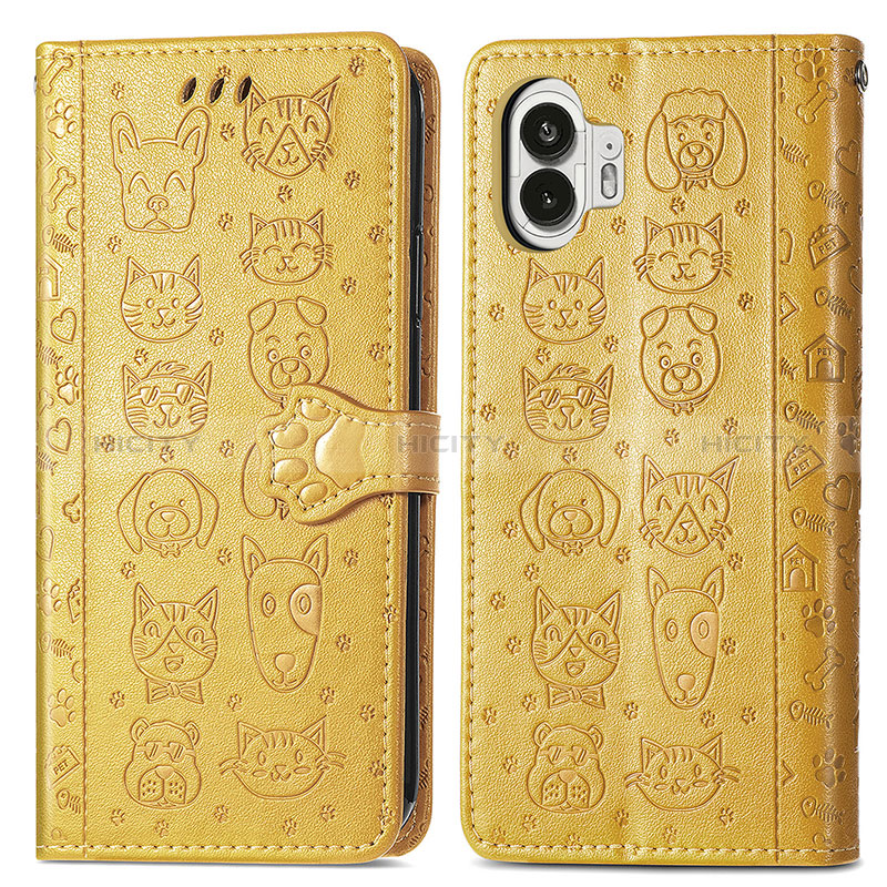 Funda de Cuero Cartera con Soporte Patron de Moda Carcasa S03D para Nothing Phone 2 Amarillo