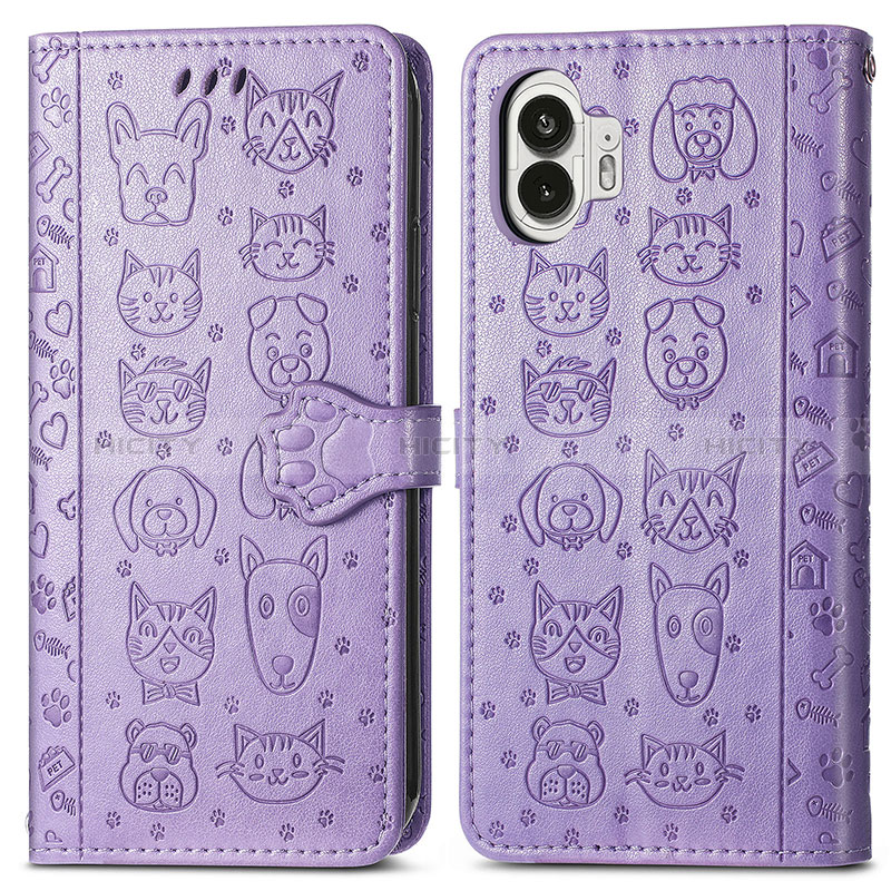 Funda de Cuero Cartera con Soporte Patron de Moda Carcasa S03D para Nothing Phone 2 Morado