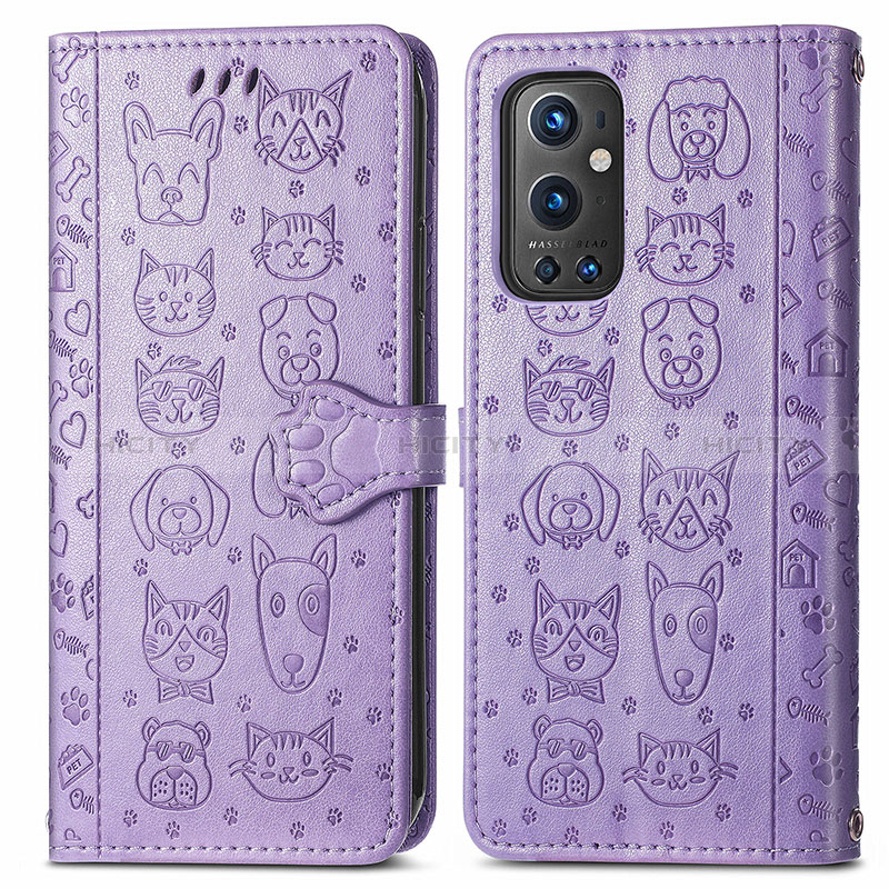 Funda de Cuero Cartera con Soporte Patron de Moda Carcasa S03D para OnePlus 9 Pro 5G Morado