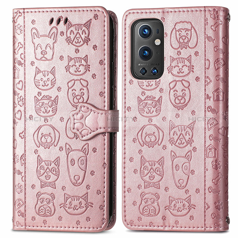 Funda de Cuero Cartera con Soporte Patron de Moda Carcasa S03D para OnePlus 9 Pro 5G Oro Rosa