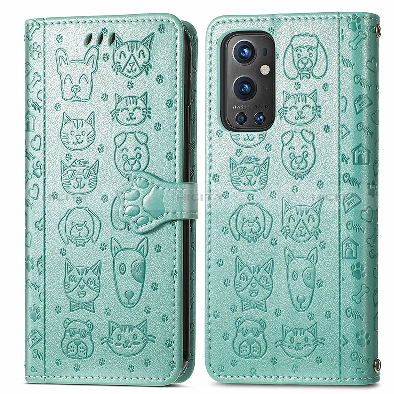 Funda de Cuero Cartera con Soporte Patron de Moda Carcasa S03D para OnePlus 9 Pro 5G Verde