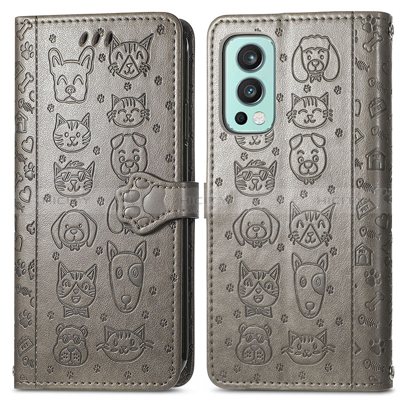 Funda de Cuero Cartera con Soporte Patron de Moda Carcasa S03D para OnePlus Nord 2 5G Gris