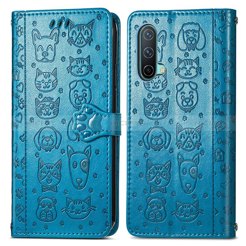 Funda de Cuero Cartera con Soporte Patron de Moda Carcasa S03D para OnePlus Nord CE 5G Azul