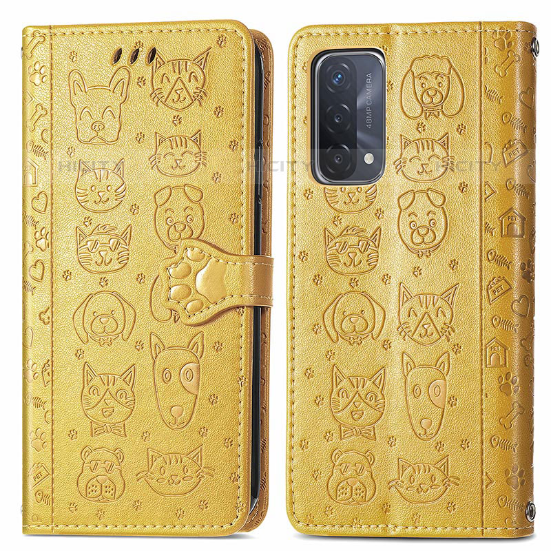 Funda de Cuero Cartera con Soporte Patron de Moda Carcasa S03D para OnePlus Nord N200 5G Amarillo