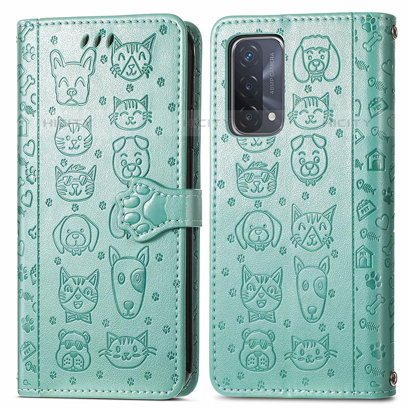 Funda de Cuero Cartera con Soporte Patron de Moda Carcasa S03D para OnePlus Nord N200 5G Verde