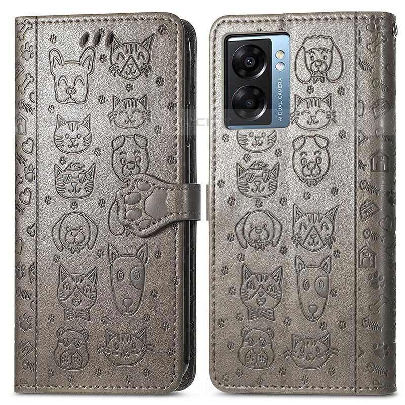 Funda de Cuero Cartera con Soporte Patron de Moda Carcasa S03D para OnePlus Nord N300 5G Gris