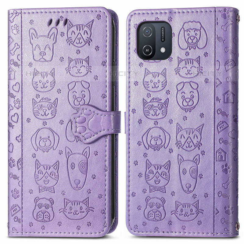 Funda de Cuero Cartera con Soporte Patron de Moda Carcasa S03D para Oppo A16e Morado