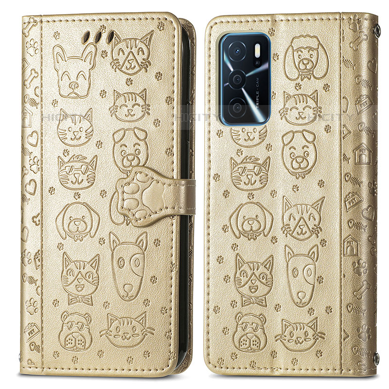 Funda de Cuero Cartera con Soporte Patron de Moda Carcasa S03D para Oppo A16s Oro