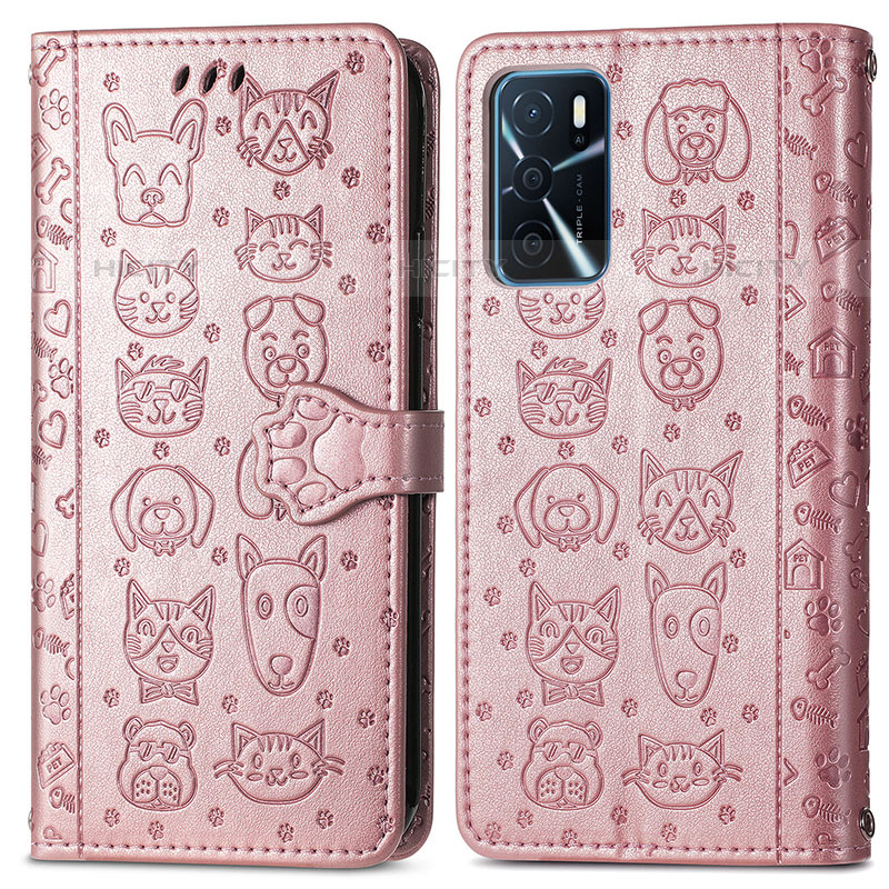 Funda de Cuero Cartera con Soporte Patron de Moda Carcasa S03D para Oppo A16s Oro Rosa