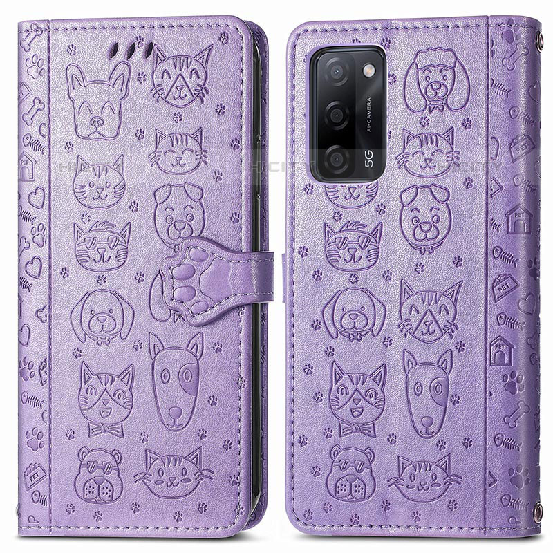 Funda de Cuero Cartera con Soporte Patron de Moda Carcasa S03D para Oppo A53s 5G Morado