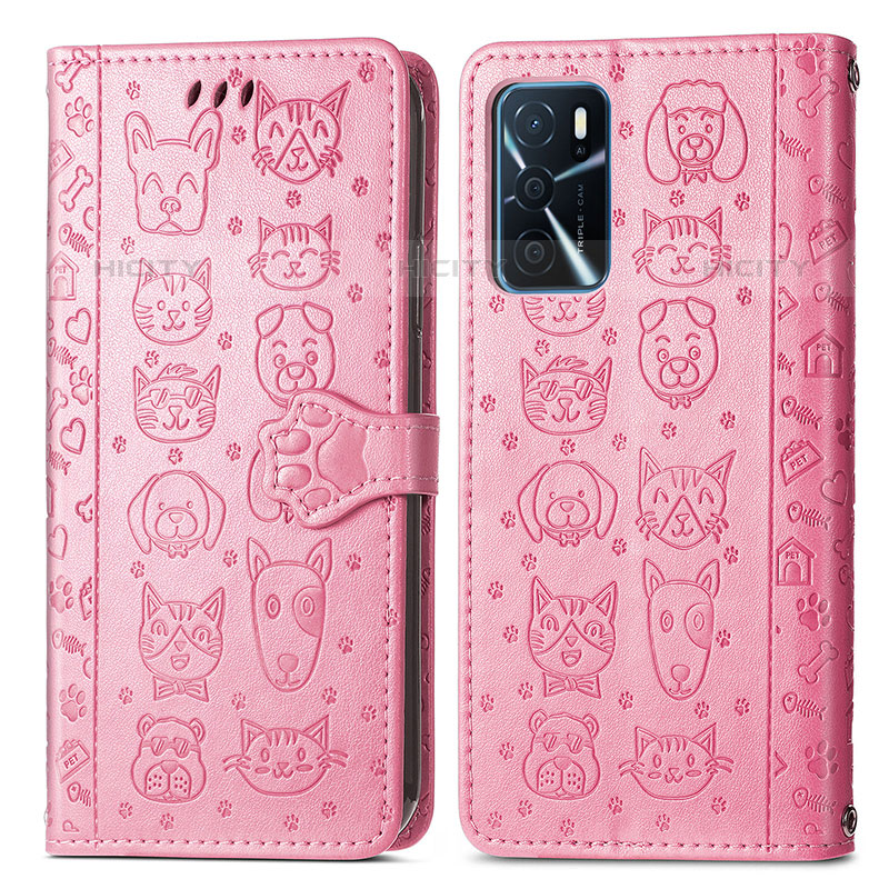 Funda de Cuero Cartera con Soporte Patron de Moda Carcasa S03D para Oppo A54s Rosa