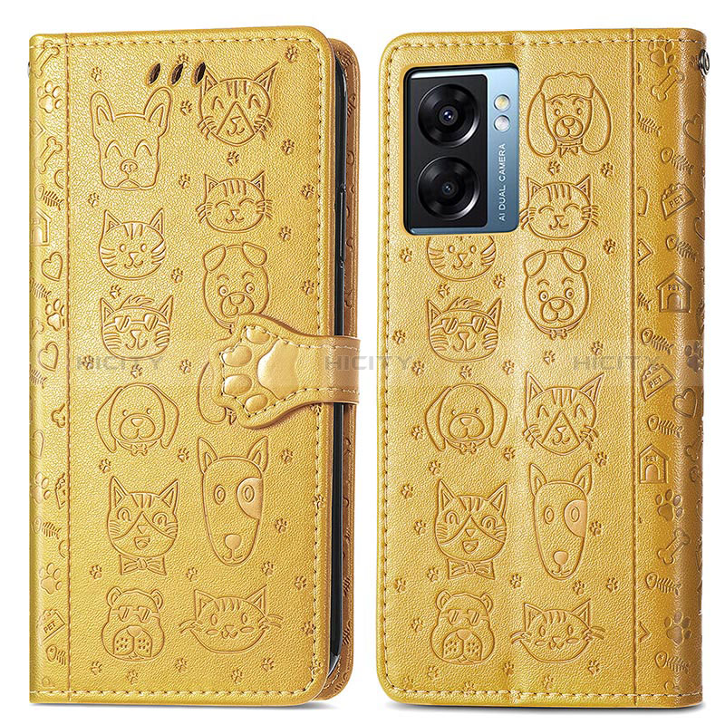 Funda de Cuero Cartera con Soporte Patron de Moda Carcasa S03D para Oppo A56S 5G Amarillo