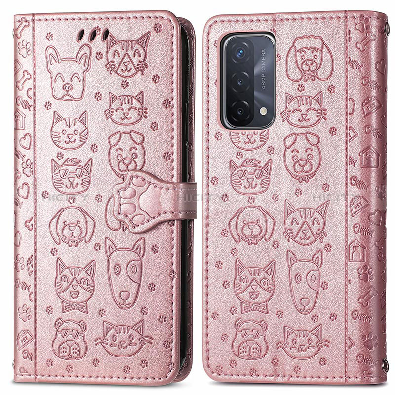 Funda de Cuero Cartera con Soporte Patron de Moda Carcasa S03D para Oppo A74 5G Oro Rosa