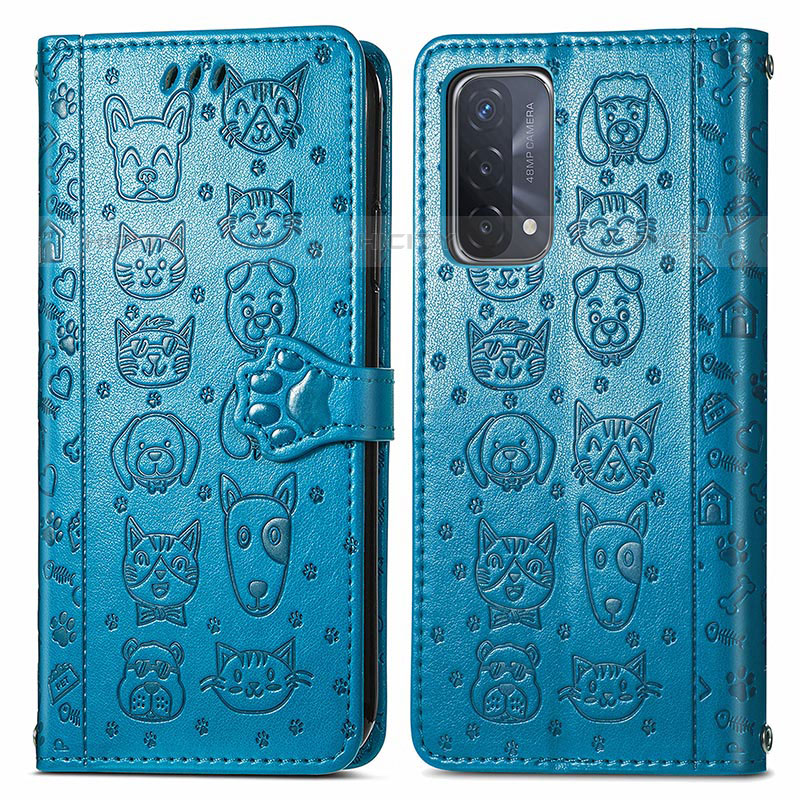 Funda de Cuero Cartera con Soporte Patron de Moda Carcasa S03D para Oppo A93 5G Azul