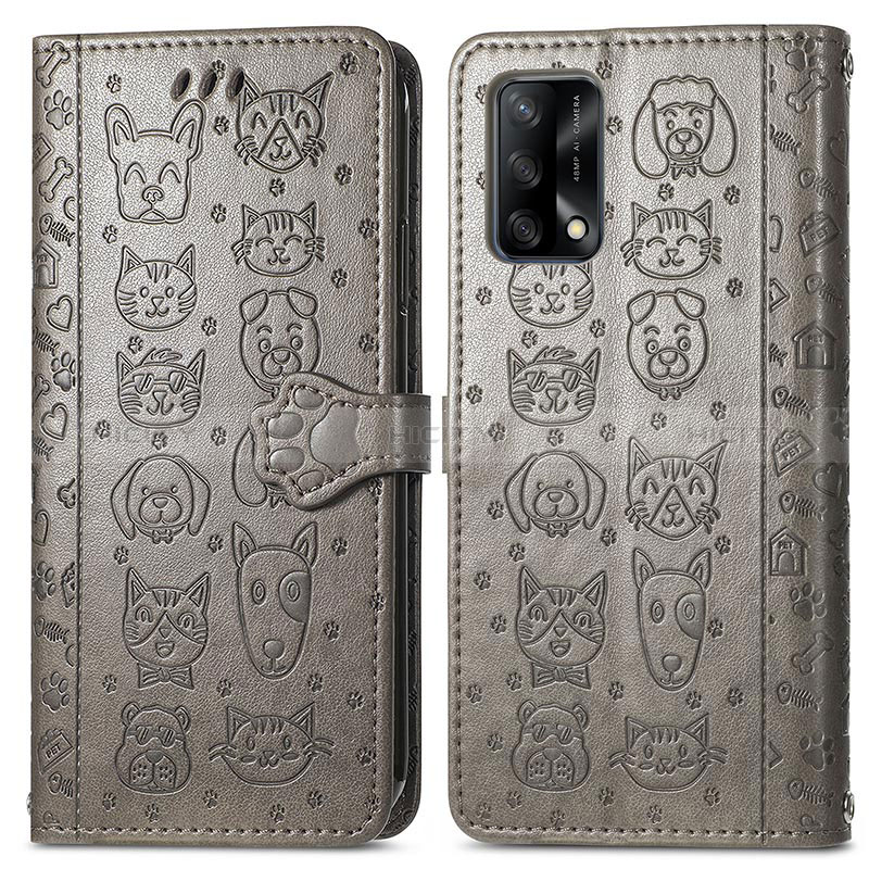 Funda de Cuero Cartera con Soporte Patron de Moda Carcasa S03D para Oppo A95 4G Gris