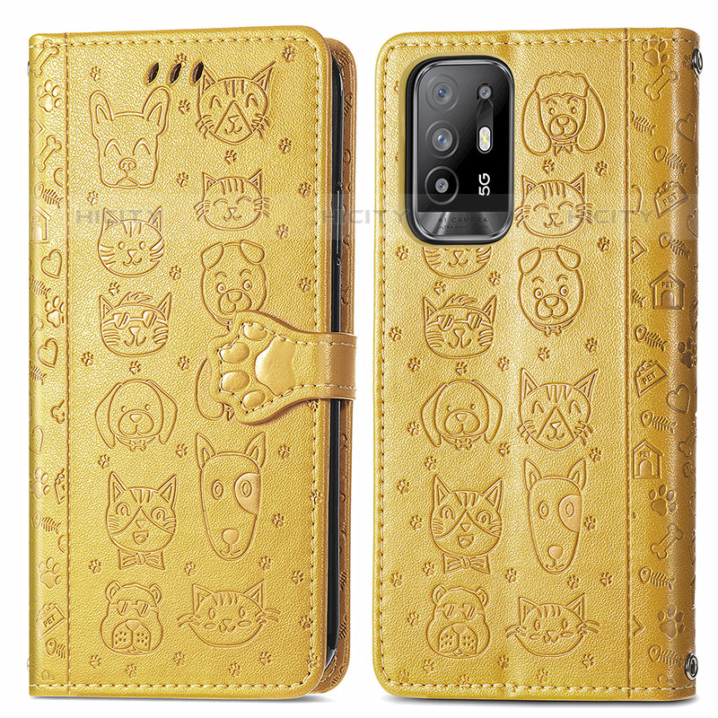 Funda de Cuero Cartera con Soporte Patron de Moda Carcasa S03D para Oppo A95 5G Amarillo