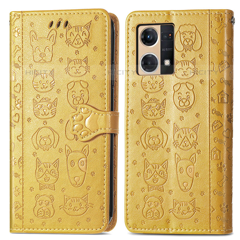 Funda de Cuero Cartera con Soporte Patron de Moda Carcasa S03D para Oppo F21 Pro 4G Amarillo