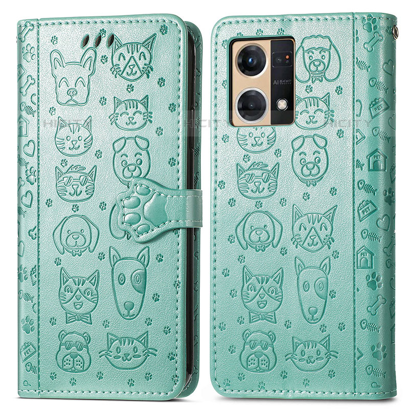 Funda de Cuero Cartera con Soporte Patron de Moda Carcasa S03D para Oppo F21 Pro 4G Verde