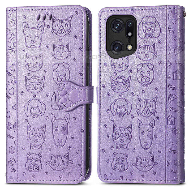 Funda de Cuero Cartera con Soporte Patron de Moda Carcasa S03D para Oppo Find X5 Pro 5G Morado