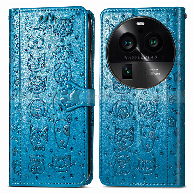 Funda de Cuero Cartera con Soporte Patron de Moda Carcasa S03D para Oppo Find X6 5G Azul