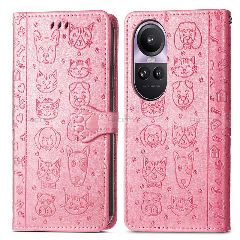 Funda de Cuero Cartera con Soporte Patron de Moda Carcasa S03D para Oppo Reno10 Pro 5G Rosa