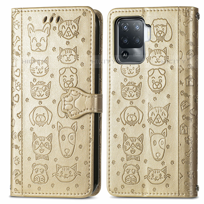 Funda de Cuero Cartera con Soporte Patron de Moda Carcasa S03D para Oppo Reno5 Lite Oro