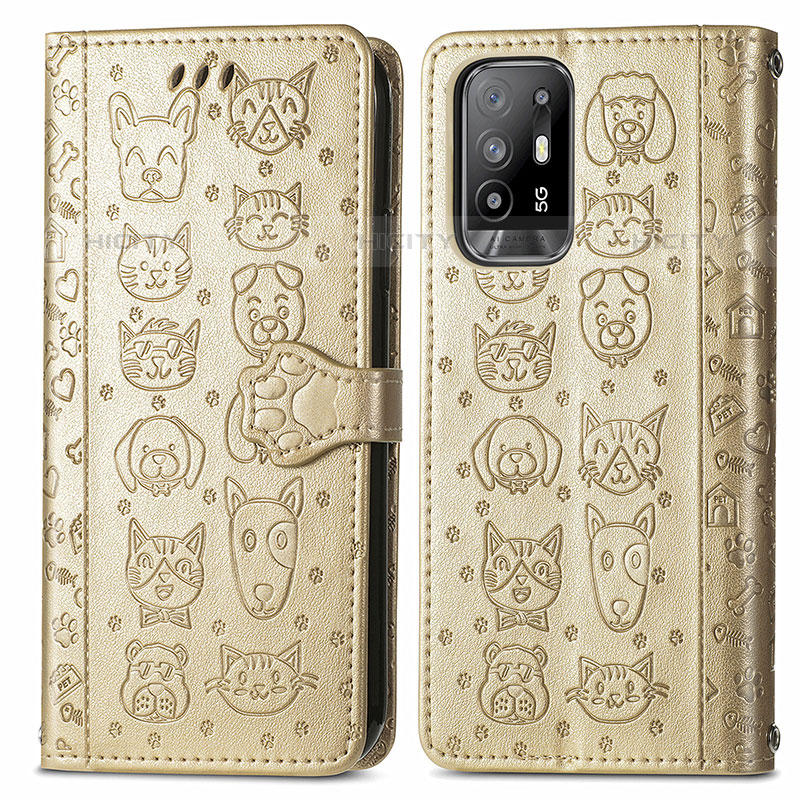 Funda de Cuero Cartera con Soporte Patron de Moda Carcasa S03D para Oppo Reno5 Z 5G Oro