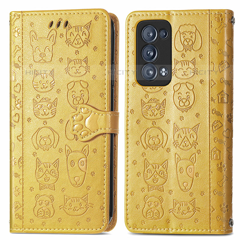 Funda de Cuero Cartera con Soporte Patron de Moda Carcasa S03D para Oppo Reno6 Pro 5G Amarillo