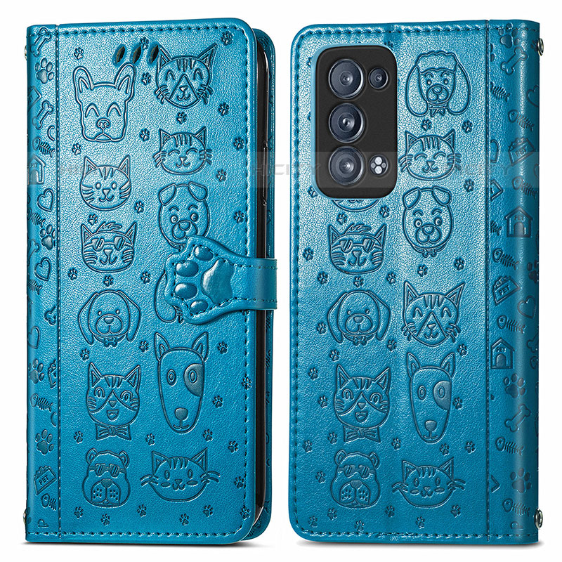 Funda de Cuero Cartera con Soporte Patron de Moda Carcasa S03D para Oppo Reno6 Pro 5G Azul