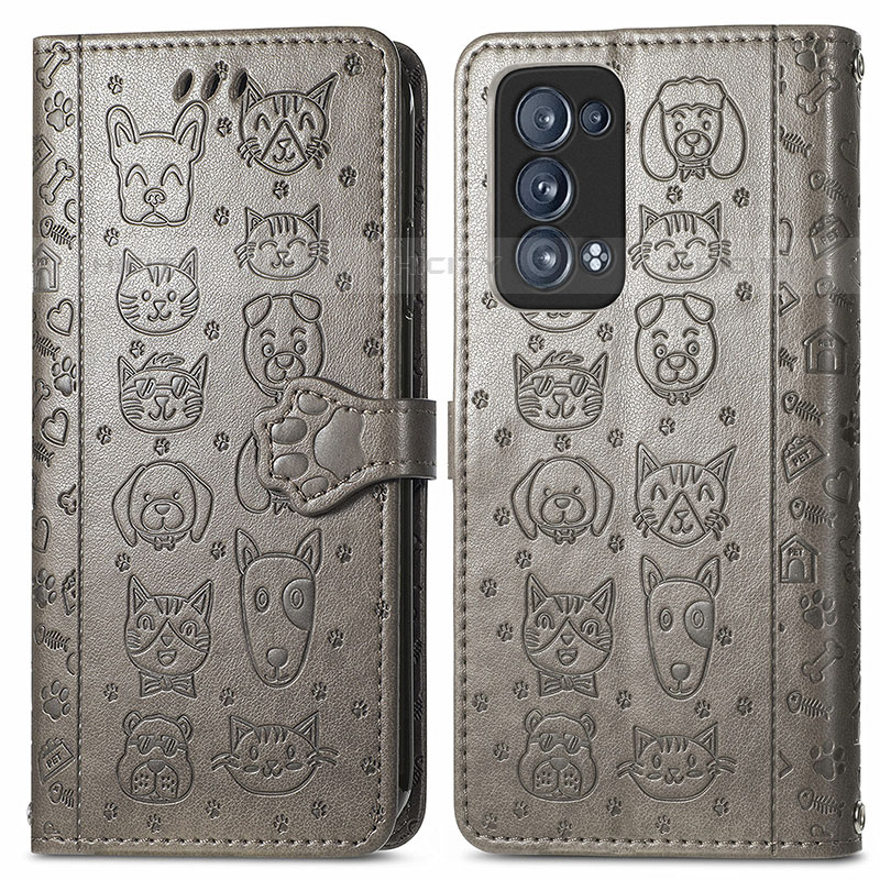 Funda de Cuero Cartera con Soporte Patron de Moda Carcasa S03D para Oppo Reno6 Pro 5G Gris