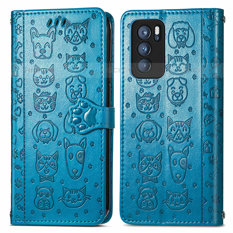 Funda de Cuero Cartera con Soporte Patron de Moda Carcasa S03D para Oppo Reno6 Pro 5G India Azul