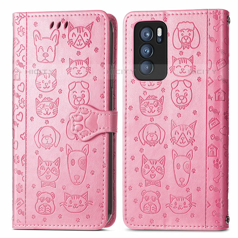 Funda de Cuero Cartera con Soporte Patron de Moda Carcasa S03D para Oppo Reno6 Pro 5G India Rosa