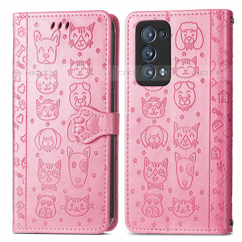 Funda de Cuero Cartera con Soporte Patron de Moda Carcasa S03D para Oppo Reno6 Pro 5G Rosa