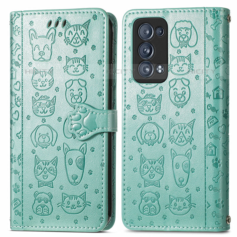 Funda de Cuero Cartera con Soporte Patron de Moda Carcasa S03D para Oppo Reno6 Pro+ Plus 5G Verde